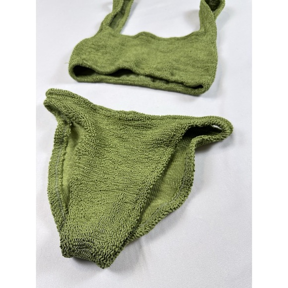 Hunza G Xandra Crinkle Juno Twist Bikini set sz O/S Olive Green NWOT - Picture 3 of 5